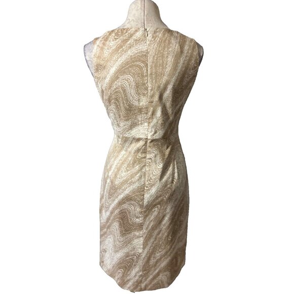 Anne Klein Dress Brown Cream 10 Stretch Cotton Sheath Sleeveless Career Church - Picture 3 of 7